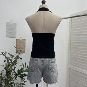 Top Corto Sexy con Etichetta Personalizzata OEM, Stile Halter-neck, Imbottitura Incorporata, Zip Frontale, Scollatura Profonda, Schiena Scoperta, Modello 2810 - Product Image 4