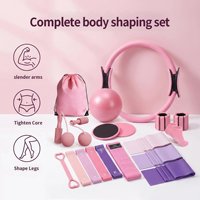 Ensemble de Pilates et de Yoga de 16 pièces, Deluxe, Portable, avec ballon circulaire et bandes de résistance pour la remise en forme à domicile