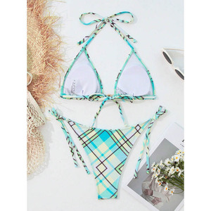 Conjunto de Bikini Sexy con Estampado Floral y Cordones, Traje de Baño Triangular con Logotipo Personalizado, Traje de Baño de Lujo para Mujer - Product Image 3