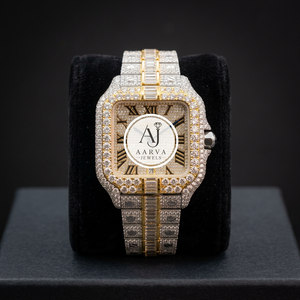 นาฬิกาควอตซ์หน้าปัดสี่เหลี่ยมแบบ Iced Out สายสแตนเลสสตีล นาฬิกาข้อมือผู้ชายแบบอนาล็อก ปุ่มกดแบบซ่อน - Product Image 1