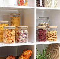 Pot de conservation alimentaire carré en verre borosilicate de 0,5 à 1 L avec couvercle hermétique en bambou, résistant à la chaleur, empilable, pour cuisine et garde-manger