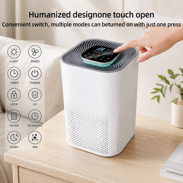 Portable Smart Home H13 Hepa Activated Carbon Uv Sterilization Negative Ion Low Noise Bedroom Office Pet Air Purifier