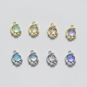 Pendentif planète en alliage avec perle et strass en forme de demi-lune pour la fabrication de bijoux GJ296 - Product Image 2