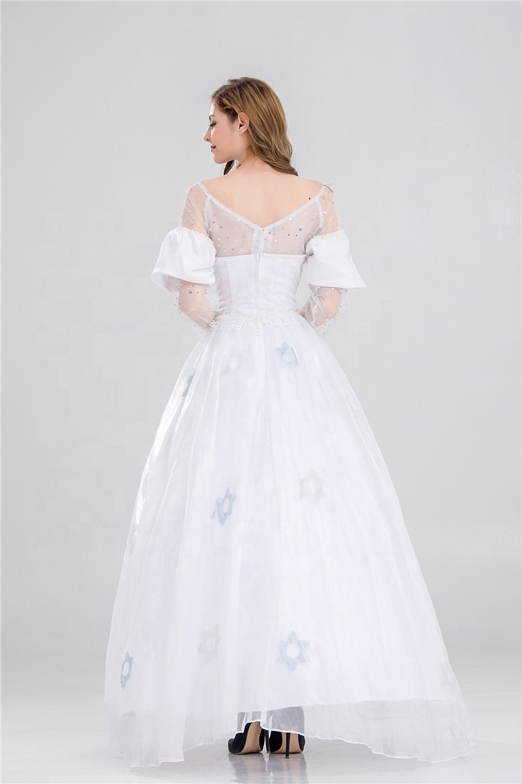 white queen dress Keely | Queen Bridal up on bodice to shape body very well Wide flowing sleeves with waterfall cuffs at the end and cinching ribbons Structured square neckline with large Oscar Frontrunners-Alice In Wonderland |