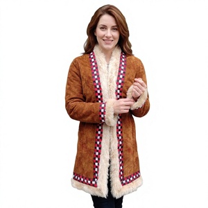 Abrigo de estilo Retro Vintage de 1960s-1970s, abrigo de piel de oveja marrón afgano hippie, abrigo largo de ante Penny Lane - Product Image 1