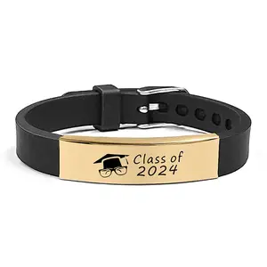 Ywganggu Pulseira de silicone promocional de aço inoxidável para formatura 2024 Pulseira de silicone de cor sólida para identificação de joias