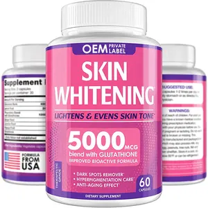 Clareamento comprimidos 2000mg 5000mg Colágeno pele clareamento suplemento para pele escura Anti-envelhecimento antioxidante clareamento pele cápsulas