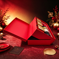 Boîte cadeau personnalisée pour vin rouge, boîte rigide de luxe avec insert en mousse noire, plateau doré et étiquette de bouteille pour coffret cadeau de festival