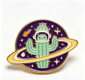 Pin de esmalte personalizado de metal con diseño de cactus espacial, pulido, coleccionable, para regalo artístico o para ropa - Product Image 1