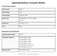 Batterie d'ordinateur portable de remplacement 7.6V 7890mAh 60Wh MXV9V pour Dell Latitude 5300 5310 7300 7400 Notebook