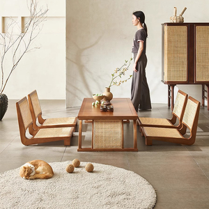 Nhật bản phong cách rắn gỗ mây phòng cà phê Tatami Bàn và ghế Bộ bàn ăn đặt sàn Nhật Bản ghế ZaiSu cho ban công - Product Image 3
