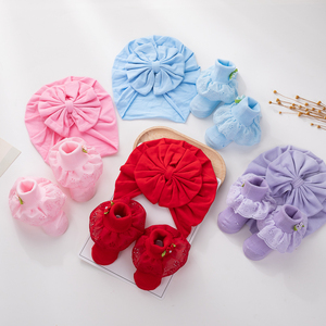 2Pcs/Set Solid Cotton Big Bow Hat <strong>Baby</strong> Kids Soft Comfortable <strong>Headband</strong> with Flower Head Wraps Toddler Accessories - Product Image 5