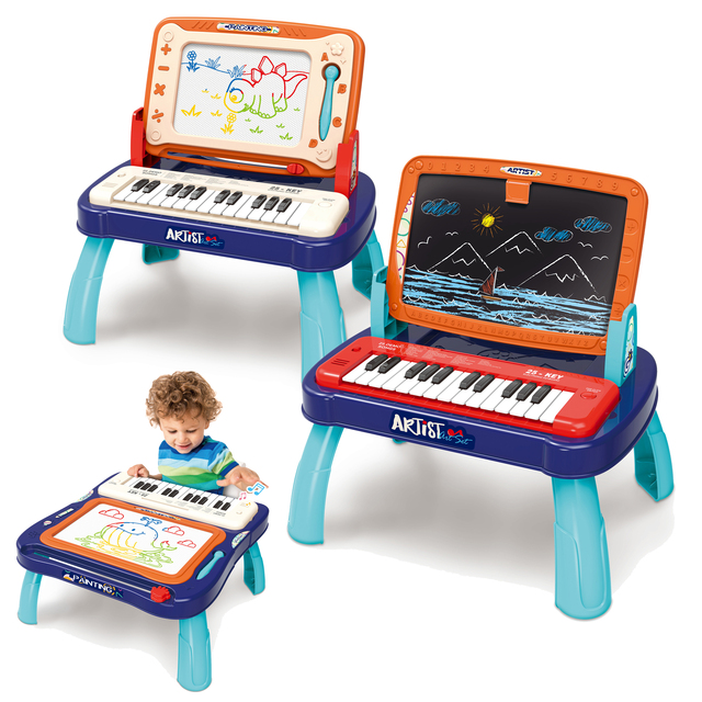 DWI Educational Toys 3 in 1 Electronic Keyboard Piano Drawing Board Table Learning Drawing Musical Desk Toy Toy for Kids Gift