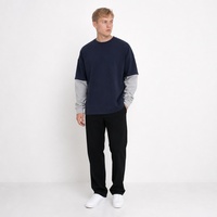 T-shirt à manches longues pour homme avec broderie graphique, tricot gaufré double couche, col rond surdimensionné en coton