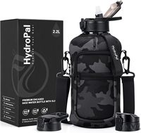 Grande gourde de sport avec marqueur de temps, bouteille d'eau motivante de 74 oz avec étui, bouteille d'eau de 2,2 L (demi-gallon) avec étui