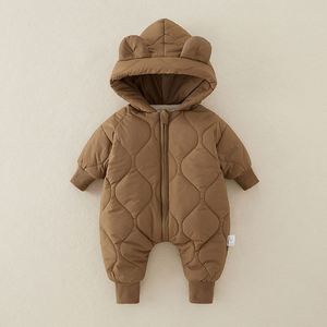 Hiver Nouveau-né Enfant Garçon Fille Flanelle Épaisse Chaude Fermeture Éclair Oreille d'Ours Hooded Outfit Snowsuit Baby Romper - Product Image 3