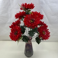Buket Krisan Laba-laba Buatan Bunga Gerbera Palsu Sutra dengan Daun Hijau untuk Dekorasi Rangkaian Bunga Vas Rumah