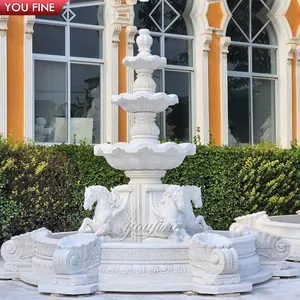 Fuente de mármol natural para exteriores con estatua de caballo grande