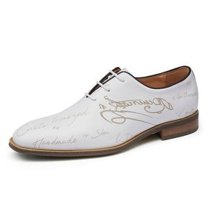 Chaussures habillées pour hommes en cuir véritable blanc, style Oxford, à bout pointu, à lacets, respirantes, pour le bureau et la carrière, avec logo gravé sur le dessus - Product Image 5