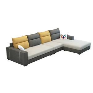 L-Shaped Combination <b>Sofa</b> With Removable Washable Fabric For Small Living Room Modern Minimalist Design Blue And Beige Color - Product Image 5