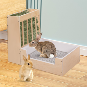 SENNOR büyük 2-in-1 tavşan saman besleyici kum kabı Set ahşap kobay tavşanlar için karışıklık geçirmez tasarım köpekler için çok yönlü - Product Image 5