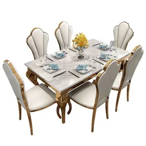 Populaire moderne personnalisé luxe salon meubles haut ensemble de salle à manger ensemble de Table à manger cadre en bois marbre Table basse