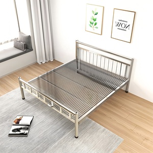 Lit Robuste en Acier Inoxydable, Mobilier Métallique Simple et Double, Lits King et Queen en Acier Inoxydable pour Chambre, Auberge, Hôtel et Appartement - Product Image 1