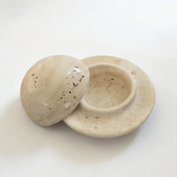 Caja de Joyería Esférica de Travertino Beige Natural 110x110x90mm, Recipiente de Piedra Sólida para Decoración de Tocador, Regalo Estilo Wabi Sabi