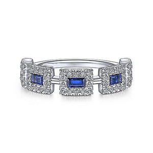 Anello da Donna F1708 in Argento con Diamanti e Pietre Blu, Gioiello di Fidanzamento con Diamanti Naturali Taglio Baguette Colore G - Product Image 4