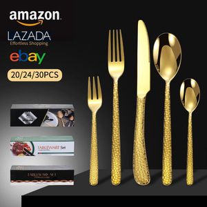 Hammered Western Style Steak Knife Fork <b>Spoon</b> Set 20 24 30 Pieces Hotel Stainless Steel Cutlery Dishwasher Safe - Product Image 5