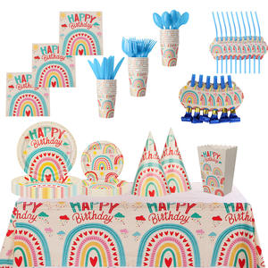 Vajilla Desechable Colorida con Temática de Arcoíris para Fiestas de Cumpleaños y Navidad Infantiles, Incluye Juego de Platos y Vasos de Papel - Product Image 1