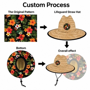 Custom Patch logo Bottom Print <b>Summer</b> Lifeguard <b>Straw</b> <b>Hat</b> Wholesale Sun Fishing <b>Straw</b> lifeguard <b>Hat</b> for Sun Protection - Product Image 5