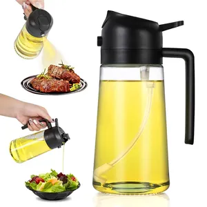 Multifunctional 2 In 1 Olive Oil Dispenser And Oil Sprayer Bottle Cooking Gadgets Glass 16oz Oil Dispenser Bottle For Kitchen