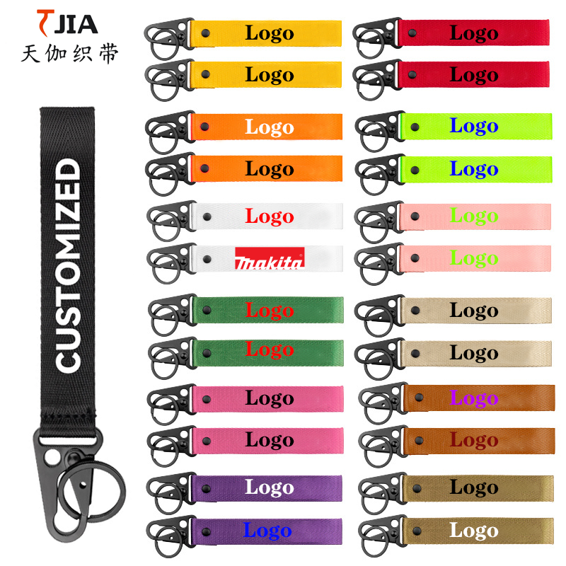 Personalized Customize Car Motorcycle Logo Keychain Strap Premium Eagle Buckle Nylon Polyester Wrist Lanyard