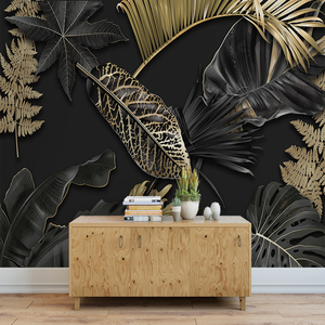 Papel Tapiz de Lujo con Hojas Tropicales de Seda Negra y Dorada, Mural 3D Moderno, Impermeable, Fácil de Instalar, Decoración para Dormitorio, Baño y Hotel - Product Image 3