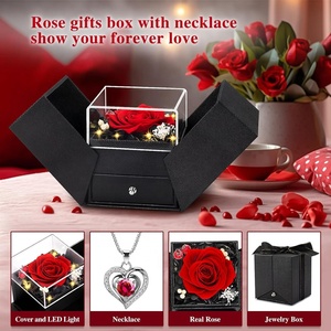 Gift for Mom <strong>Wife</strong> Friend Her Double Door LED Preserved Rose Gift Box with Necklace - Product Image 2