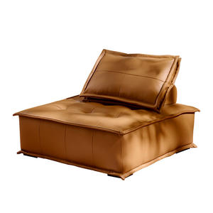 Canapé modulaire en forme de L Piedmont Tofu Block, en cuir véritable, rembourrage en mousse écologique, design artistique, pour salon - Product Image 2