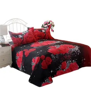 funda de almohada de la hoja de cama Suppliers-Juego de sábanas con estampado 3D de rosas, conjunto de ropa de cama con estampado romántico, 3 unidades