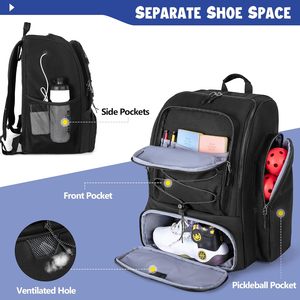 Sac à dos de pickleball avec capacité pour 4 raquettes, compartiment à chaussures et crochet pour clôture - Taille unique pour hommes et femmes - Product Image 3