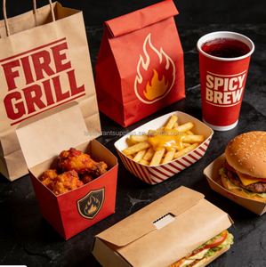 Boîte en papier kraft noir jetable avec logo personnalisé pour emballer des hamburgers et des frites, à emporter, conteneur pour la restauration rapide - Product Image 3