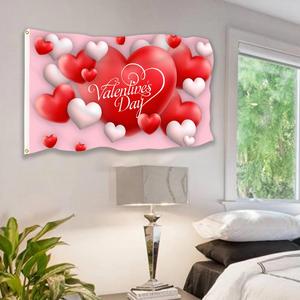 ธงสามเหลี่ยมขนาด 3x5 ฟุต สุขสันต์วันวาเลนไทน์ ทำจากโพลีเอสเตอร์ชั้นเดียว พร้อมห่วงทองเหลืองสองอัน สำหรับตกแต่งแขวนภายในและภายนอกอาคาร - Product Image 2