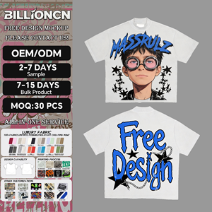 Camiseta de algodón pesado personalizada con estampado recortado, Camiseta de punto de longitud corta Vintage de hombro cuadrado de gran tamaño para hombre - Product Image 1