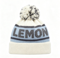 Casquette unisexe pour adultes en tricot à la machine 100% Acrylique doux, à rayures géométriques LEMON, avec appliqué, pour usage quotidien, décontracté, voyage et ski