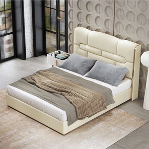 Modern luxury white genuine leather beds king queen size frame wood under bed storage designer bed comfort set