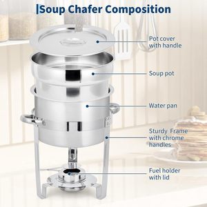 Stainless Steel Round Tabletop Steam <b>Table</b> Insulated <b>Buffet</b> Catering Restaurant Hotel Commercial Soup Warmer - Product Image 3