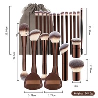 Ensemble de 20 pinceaux de maquillage en aluminium couleur café, poils doux qui n'irritent pas la peau, houppette complète, coffret cadeau élégant