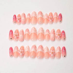 <span class=keywords><strong>Faux</strong></span> <span class=keywords><strong>ongles</strong></span> complets en amande de qualité supérieure, 30 pièces, <span class=keywords><strong>avec</strong></span> fleurs en résine 3D, design luxueux à effet de perle d'eau française - Product Image 2