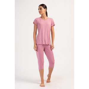 Kadin LYC viscon XXL ชุดนอนผู้หญิงขนาดใหญ่พิเศษ kayik Yaka fiyonklu bibilali Kisa kapri takim - Product Image 4