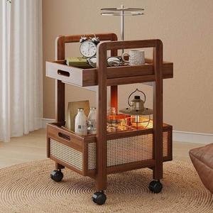<span class=keywords><strong>Table</strong></span> <span class=keywords><strong>basse</strong></span> roulante robuste en bois à 2 niveaux avec roulettes verrouillables, étagères de rangement pour la maison avec <span class=keywords><strong>plateau</strong></span> de service et chariot de rangement - Product Image 5