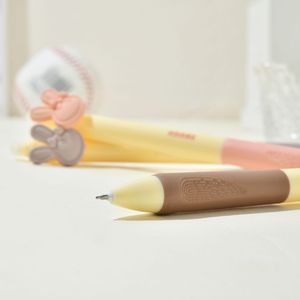 Креативная гелевая ручка с металлическим зажимом в виде кролика, симпатичная мультяшная Студенческая фирменная ручка черного цвета, ширина 0,5 мм, нейтральный цвет, пластик - Product Image 2